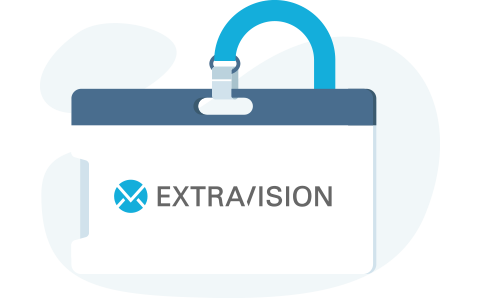 Digital illustration of a lanyard with the Extravision logo showing on the badge